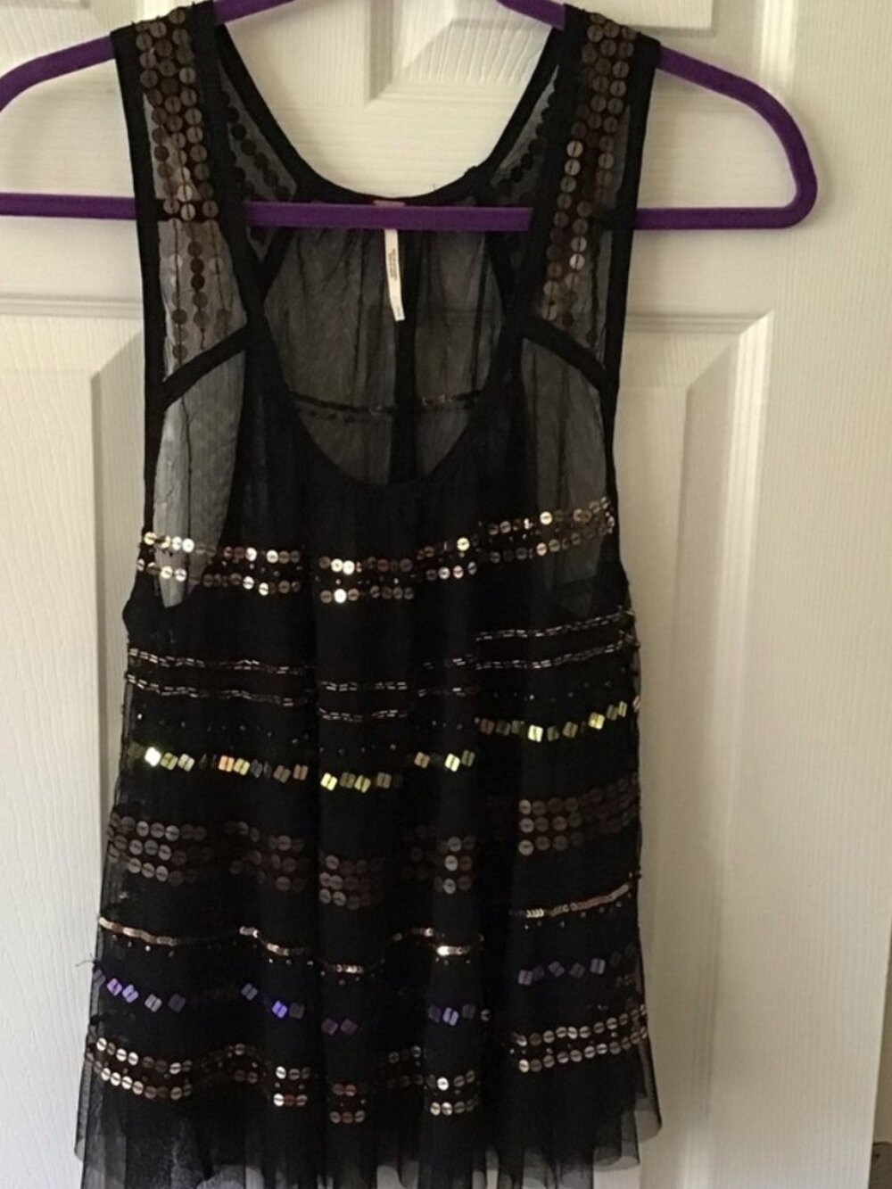 Black Sheer Net Sequins Embellish Top